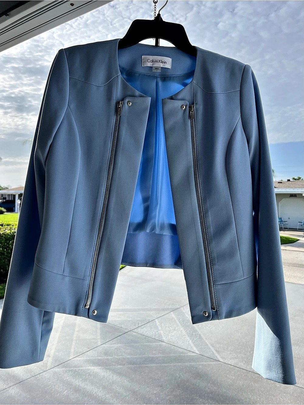 Calvin Klein Blue Zip Front Jacket Size 4 Like New